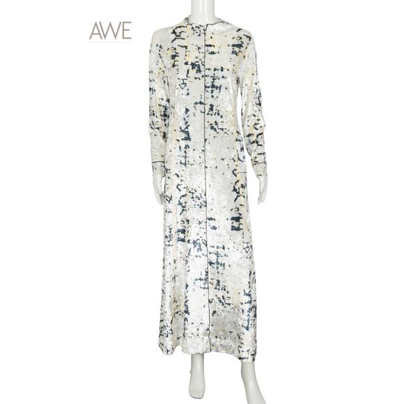 3.1 PHILLIP LIM Ink-Buttercream Multi Kaleidoscope Velvet Crushed Flare Dress L - Picture 1 of 2